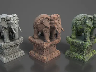 Ancient Asia Stone Statue Pack D - 250602 Low-poly 3D model