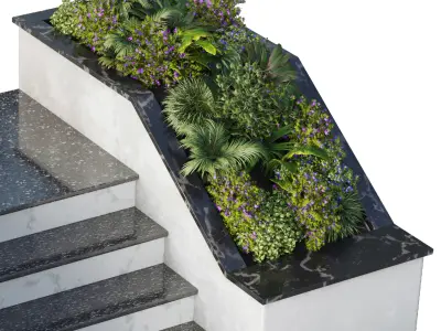 entrance and exit stairs building and yard concrete vase 3D model