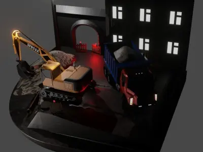 repair night excavator truck panorama  3D model