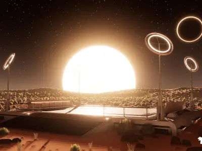 The Space Base in Red Planet Low-poly 3D model