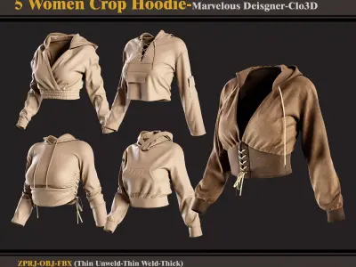 5 Women Crop Hoodie -MD-Clo3D -ZPRJ - FBX - OBJ 3D model