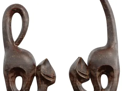 Wooden Cats Statue  Hand-Carved Animal Sculpture Low-poly 3D model