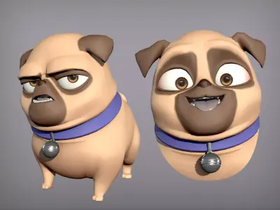 Cartoon character pug Low-poly 3D model
