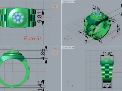 Luxury man stl Rolex design diamond ring model ror0047 3D print model