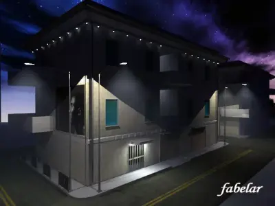 Building apartment at night 3D model