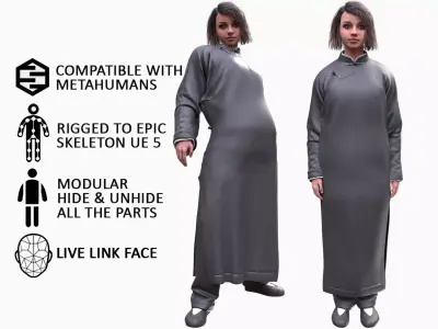 Woman in Martial Suit 5 - Modular - Rigged Low-poly 3D model