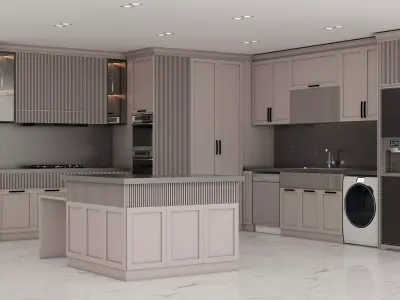 Neoclassical Kitchen Cabinet   High Quality PBR  FBX OBJ  UV  Low-poly 3D model