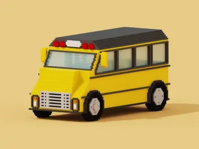 Voxel School Bus Low-poly 3D model