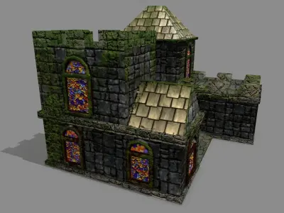 Castle with stained glass windows Low-poly 3D model
