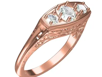 Three Stone Art Deco Ring 3D print model