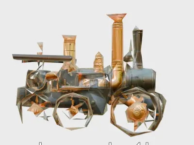 Steampunk Tractor with Ornate Brass Details Low-poly 3D model