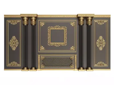 Boiserie Classic Wall with Mouldings 01 Black Low-poly 3D model