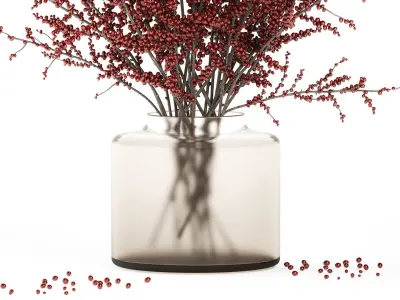 Bouquet of branches with red berries ilex vase 347 3D model