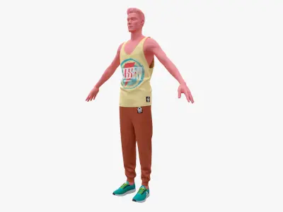 Sportswear man in tank top and pants Low-poly 3D model