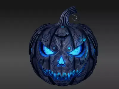 Cyber Glow Jack-O-Lantern 3D Model Futuristic Halloween Pumpkin 3D model