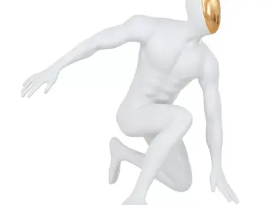 Abstract white mannequin sitting in a superhero pose 133 3D model