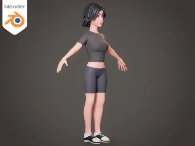 Sport girl cartoon character - Rigged 3D model