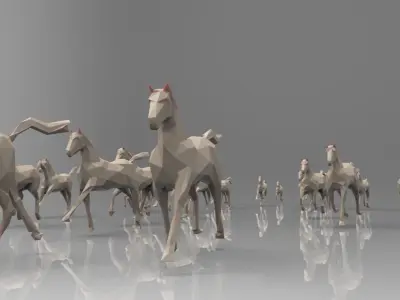 Low poly running horses - 23pcs posed Low-poly 3D model