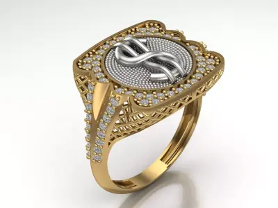 Luxury Dollar Sign Mens Ring With Diamonds Jewelry Gents Rings 3D print model