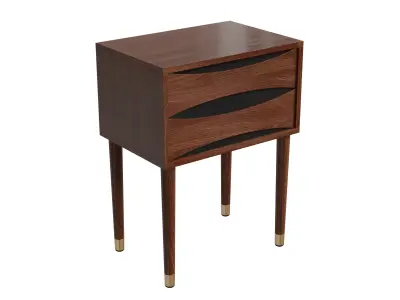 Walnut Modern Wooden Side Table With Storage 3D model