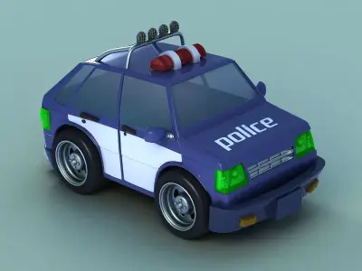 Super Cartoon police car  toy police animated police car 3D model