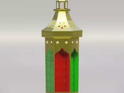 Metallic Arabian lantern with engraved glass 3D model