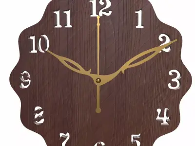 3D Wall Clock  Ornate Wooden Design with Elegant Hands 3D model