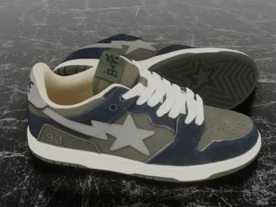 BAPE SK8 STA LOW - NAVY - KHAKI 3D SHOES Low-poly 3D model