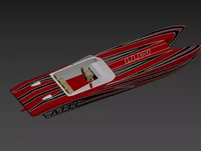 MTI High-Performance Catamaran Speedboat Red Black 3D model