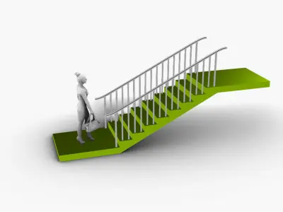 Architectural Linear Stairs with Handrail 3D model