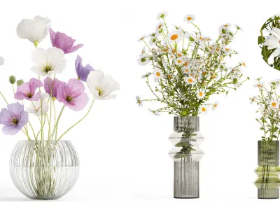 Collection of flower bouquets and vase set of 36 pieces 3D model
