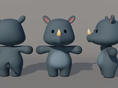 Rigged Cartoon Rhinoceros Low-poly 3D model