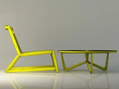 Modern Wooden table and chair 3D model