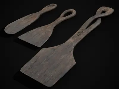 Old Carved Spatulas Low-poly 3D model