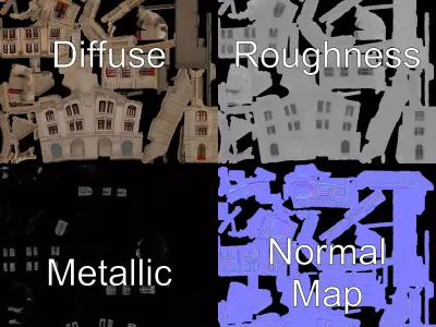 Vintage Stone Building model pack Low-poly 3D model