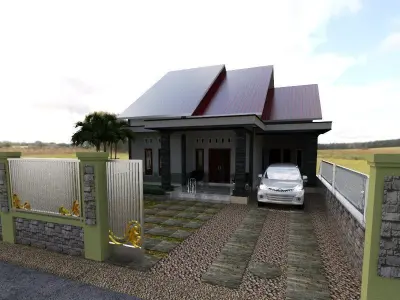 simple house on village 3D print model