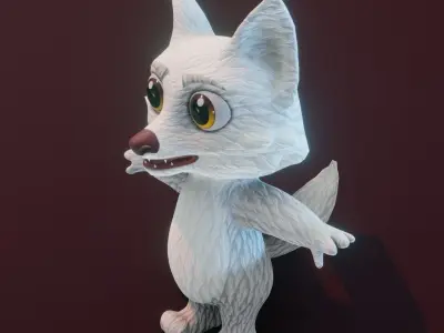 Cartoon Arctic Fox Rigged 3D Model Low-poly 3D model
