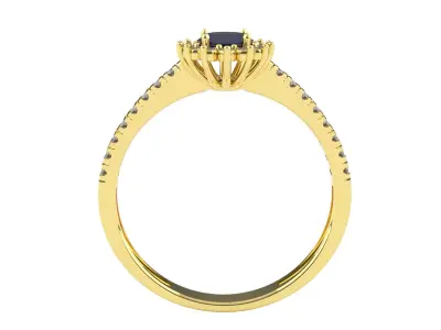 3D printed rosette ring in 18k gold with sapphire and diamond 3D print model