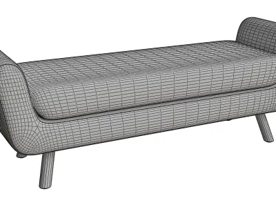 Beige Fabric Light Wooden Bench Low-poly 3D model