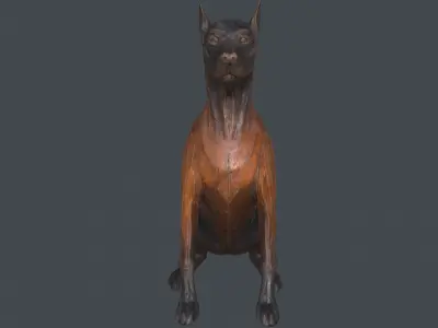 Dobermann Dog Wooden Statue Low-poly 3D model