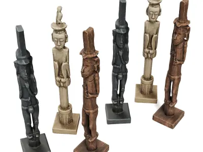 African totems sculpture Low-poly 3D model
