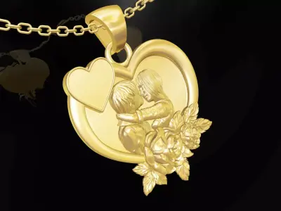 kiss love gold pendant jewelry 3D print model