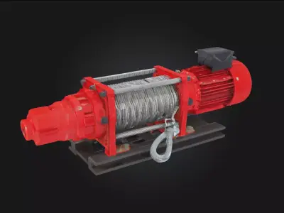 Red Industrial Winch  Heavy Duty Lifting Equipment 3D model