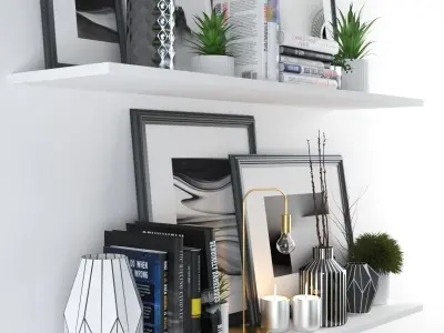 set206 shelf with frames and plants 3D model