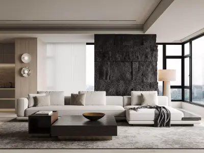 Modern living room dining room interior scenes  3D model