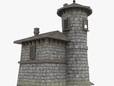 low poly bilding3 stone castle with roof Low-poly 3D model