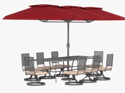 Umbrella Table Patio  Pillow Chair id 2 Low-poly 3D model