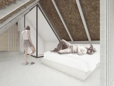 Modern Rammed Earth House  - Straw Roof 3D model