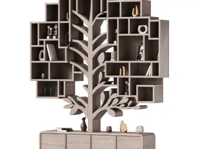 Shelf with accessories and books 3D model