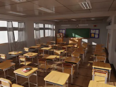 Stylized Anime Classroom - 3D Scene for Games and Animation 3D model